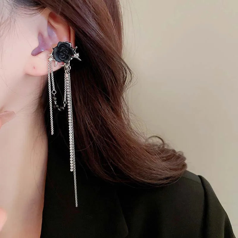 Dark Blossom Fringe Zircon Ear Wrap Earring