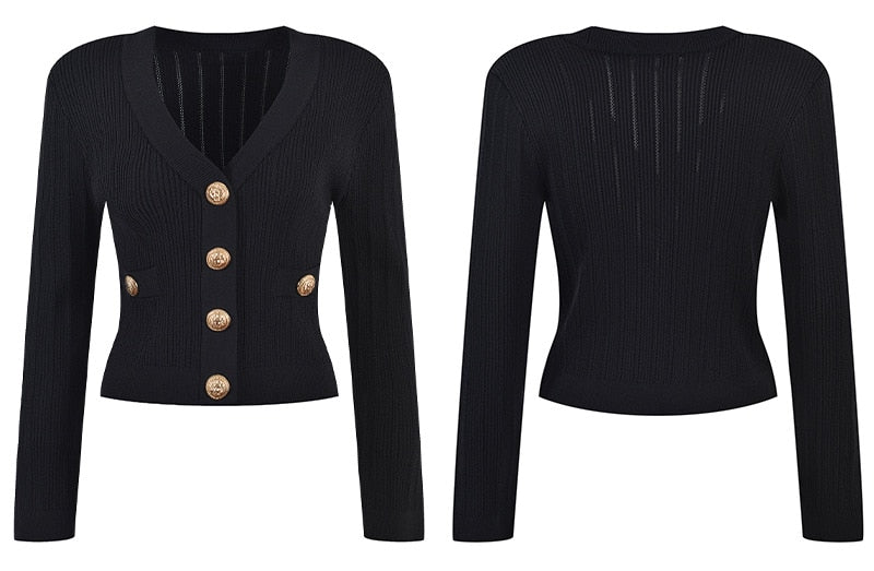 Orro Shop V-neck Knit Cardigan with Elegant Gold Buttons