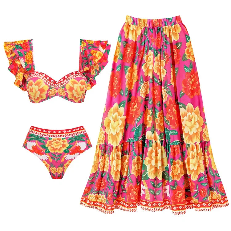 Off Shoulder Print Sarong Two Piece Set