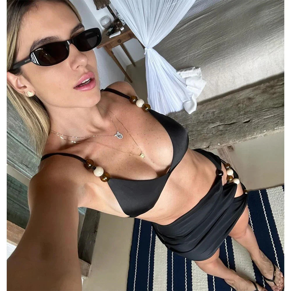 Black Push Up Three Piece Swimsuit