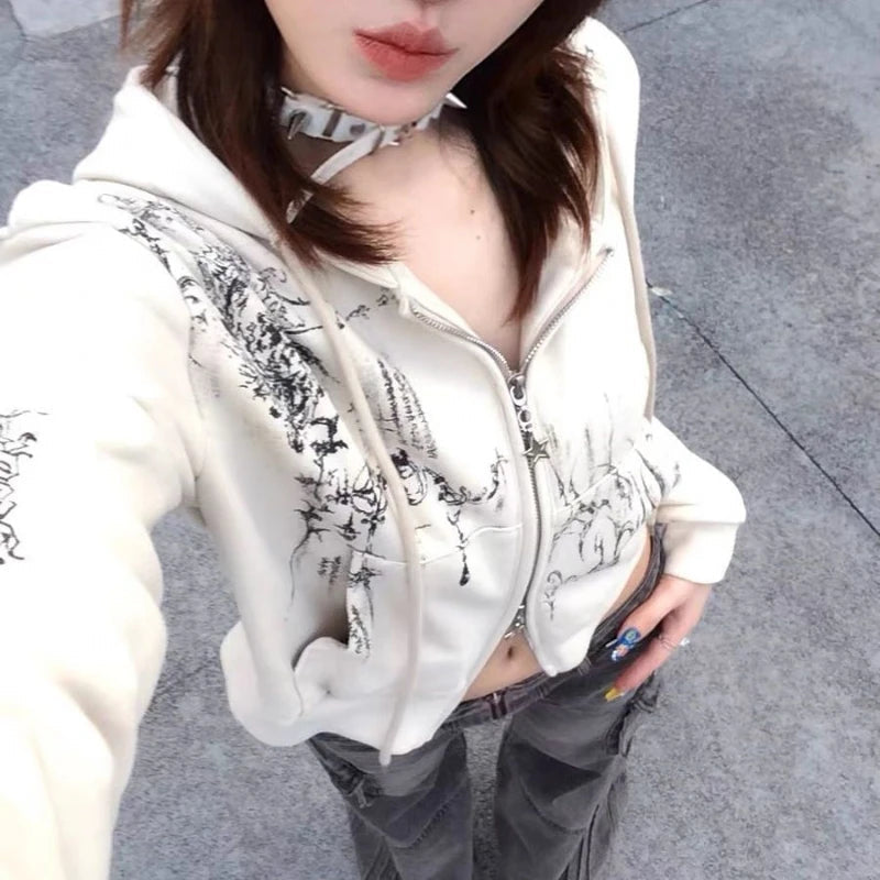 Dark Cropped Twin Zip Hoodie