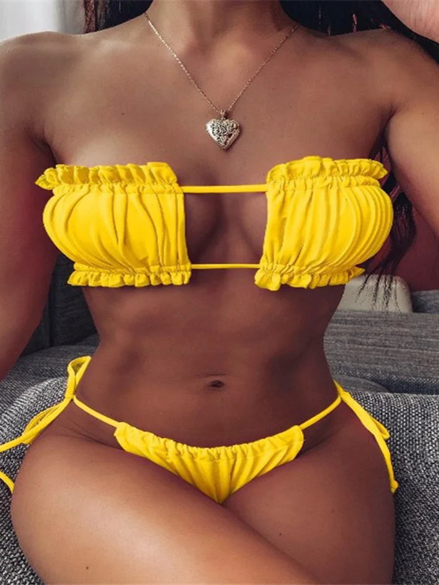 Marble Tie Back Bikini Set - Fashionpara