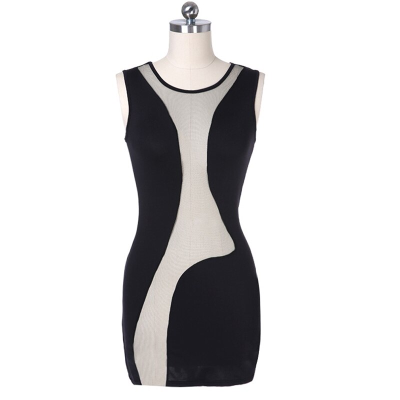 See Through Sleeveless O-Neck Black Bodycon Dresses 8