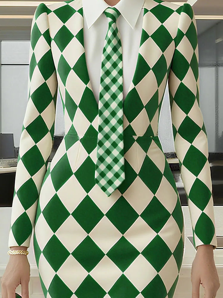 Elegant Lattice Print Fishtail Dress for Autumn Events