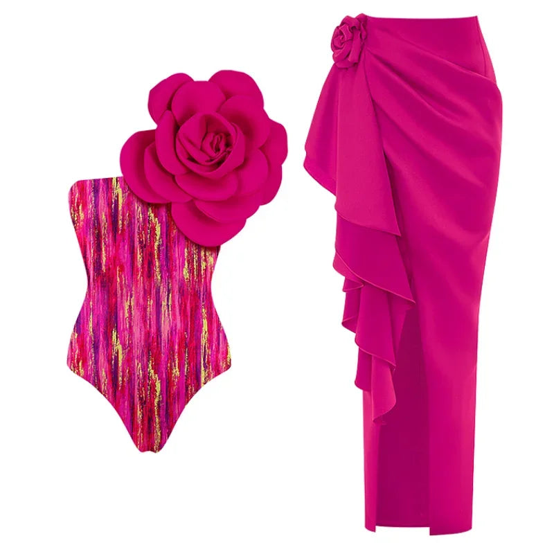 Off Shoulder Print Sarong Two Piece Set