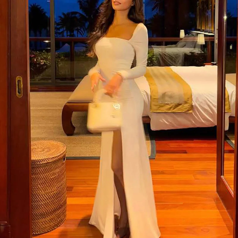 Elegant Long Sleeve Square Neck Party Dress for Women