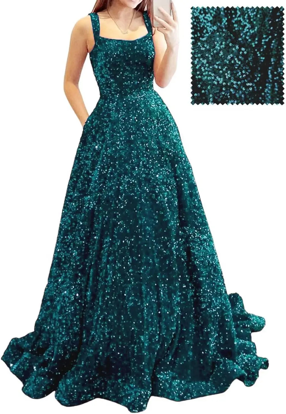 Elegant A-Line Velvet Prom Dress with Pockets and Sequins