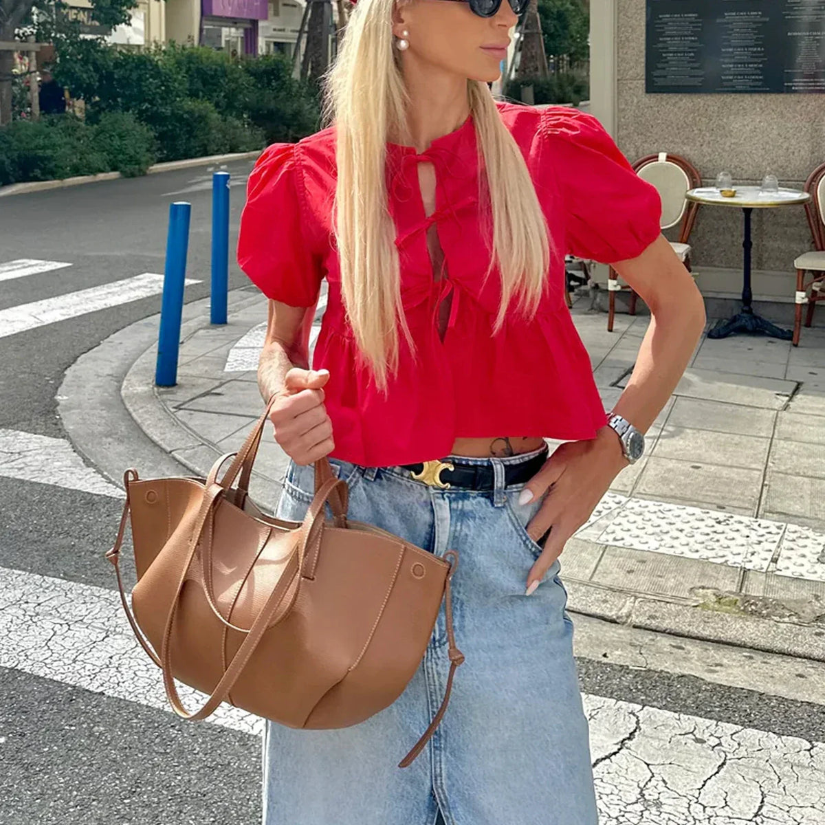 Elegant Peplum Puff Sleeve Blouse