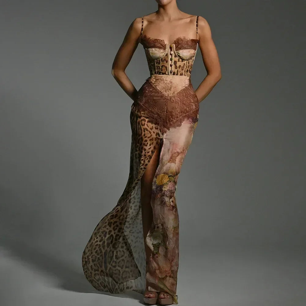 Leopard Mesh Patchwork Maxi Dress - View 8