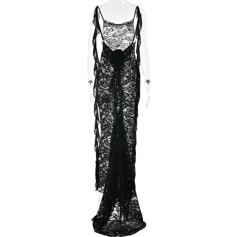 Lace Patchwork Backless Trailing Long Dress - View 17