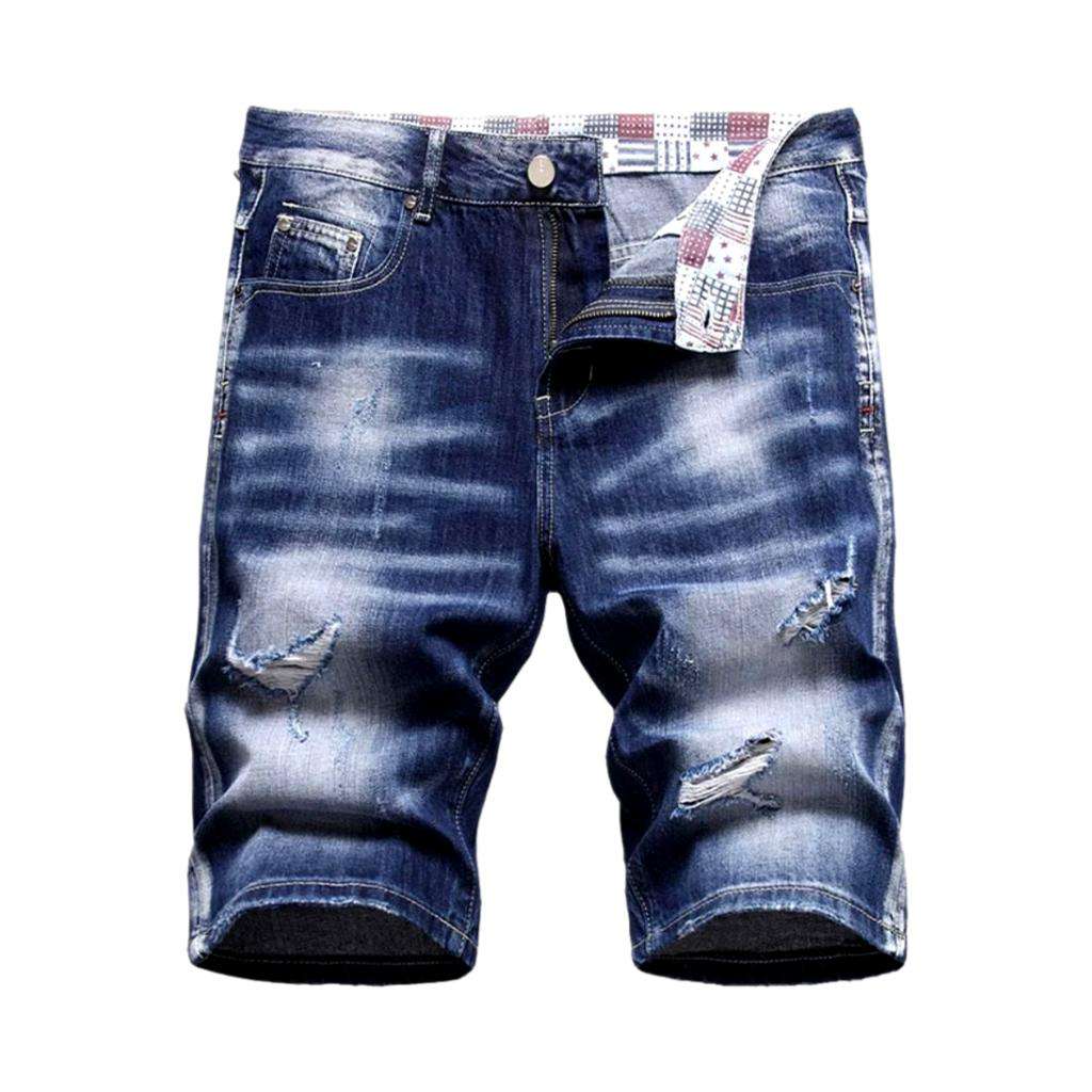 Whiskered ripped men's denim shorts - Fashionpara