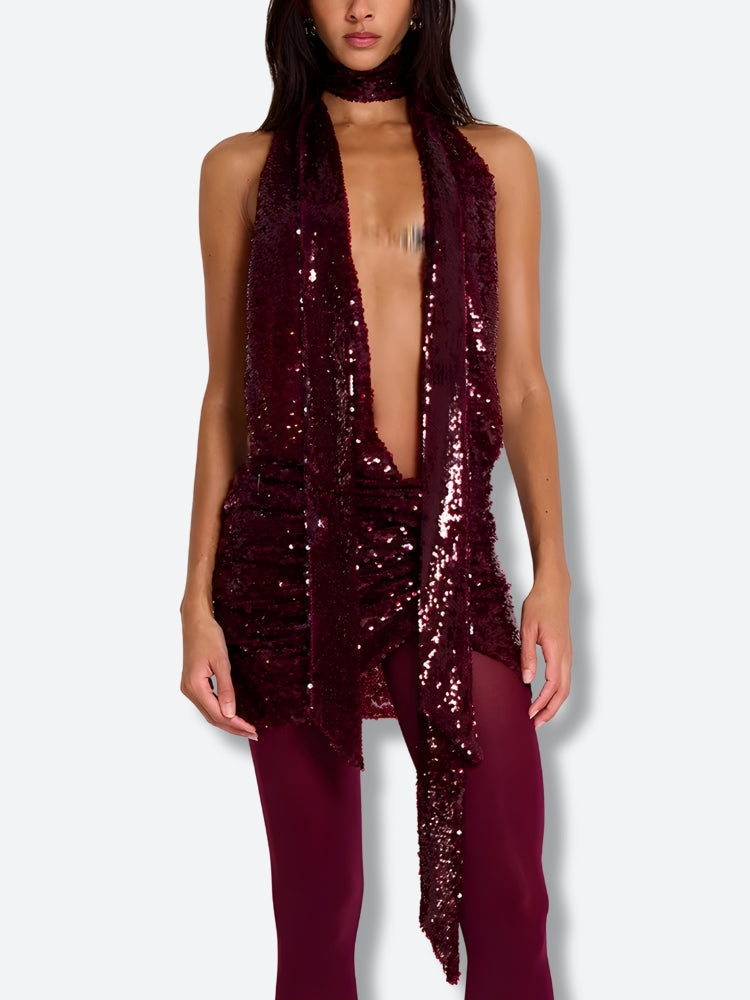 Sequin Halter Neck Backless Mini Dress - View 2