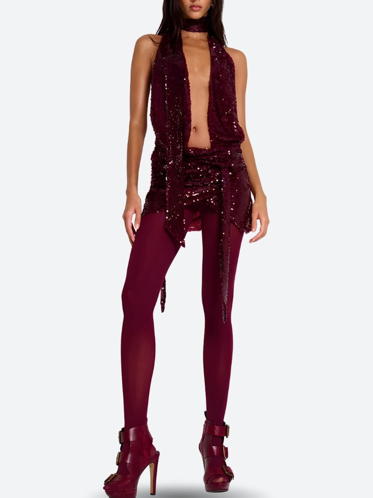 Sequined Backless Mini Dress