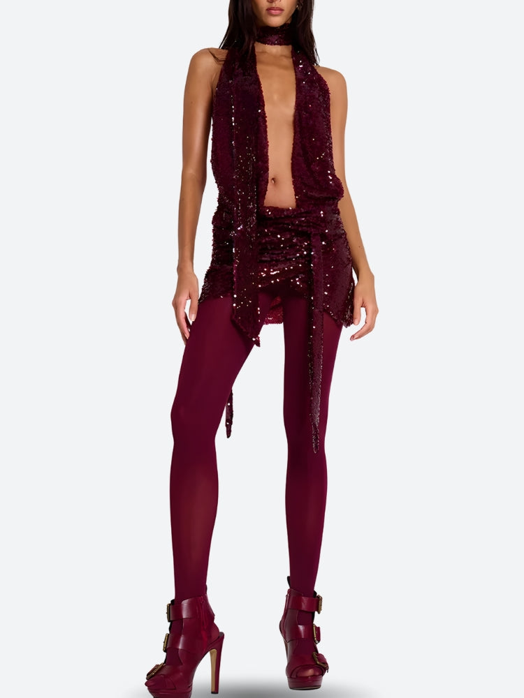 Sequin Halter Neck Backless Mini Dress - View 3