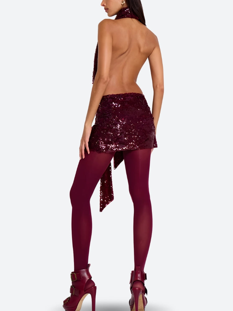 Sequin Halter Neck Backless Mini Dress - View 4