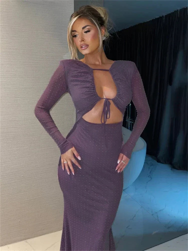 Rhinestone Long-Sleeve Keyhole Cut-Out Bodycon Midi Dress 6