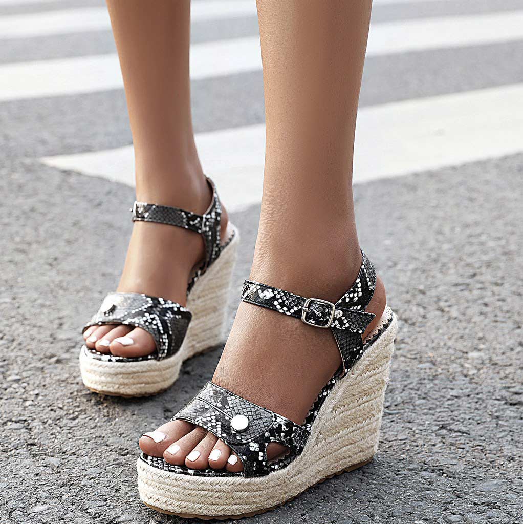 Serpentine Ankle Strap Espadrille Wedge Sandals - Mislish