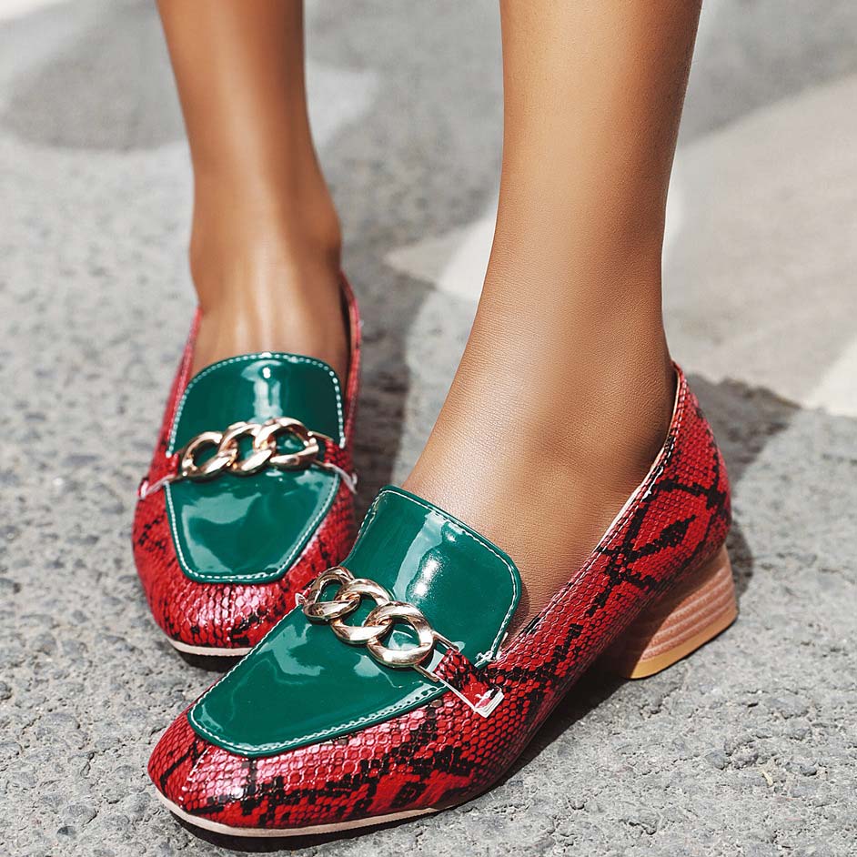 Serpentine PU Low Heel Pump Shoes - Mislish