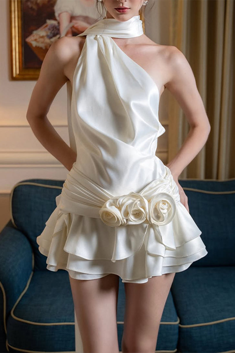 Sexy Backless Flounce Flower Shape Halter A Line Dresses - Fashionpara