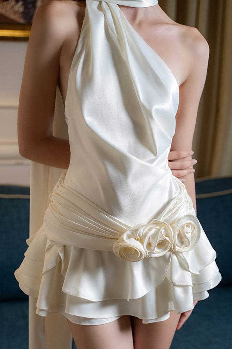 Sexy Backless Flounce Flower Shape Halter A Line Dresses - Fashionpara