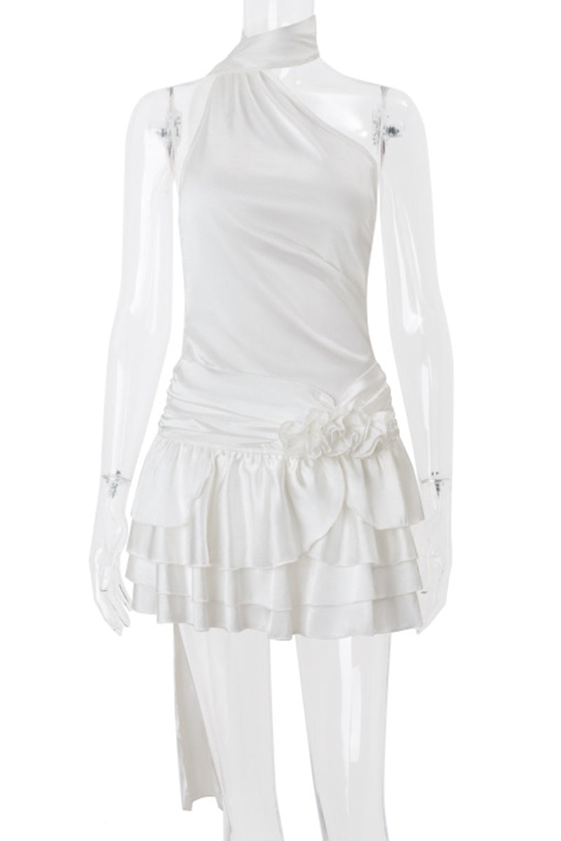 Sexy Backless Flounce Flower Shape Halter A Line Dresses - Fashionpara