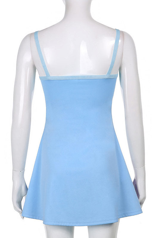 Sexy Backless U-neck Color Block A-line Dress  Fashionpara