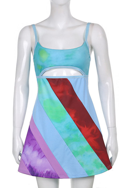 Sexy Backless U-neck Color Block A-line Dress  Fashionpara