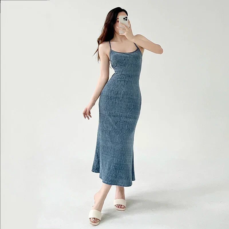 Washed Knit Scoop Neck Strappy Back Maxi Dress 4