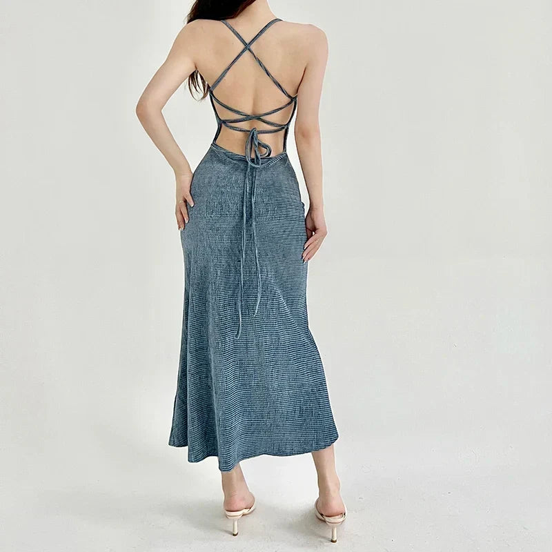 Washed Knit Scoop Neck Strappy Back Maxi Dress 2