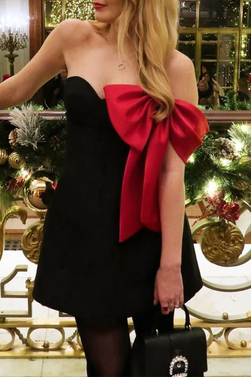 Sexy Bow Patchwork Contrast Off Shoulder Evening Dresses - Fashionpara