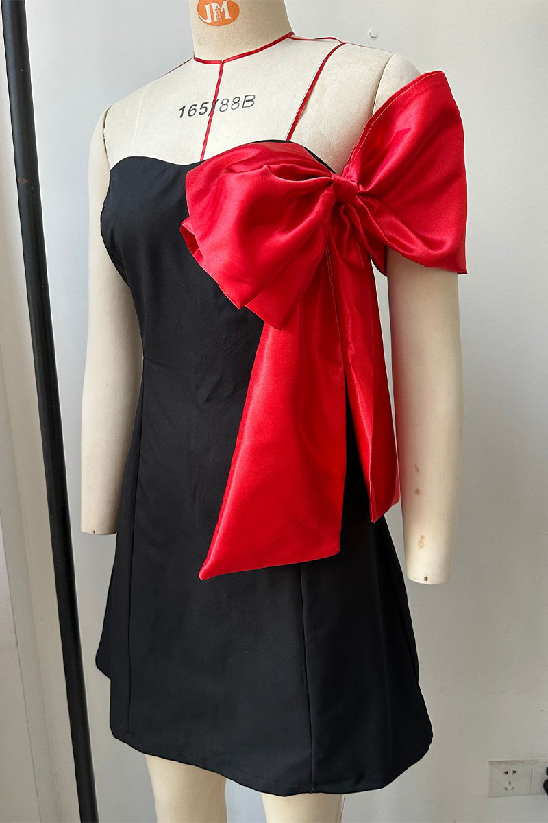 Sexy Bow Patchwork Contrast Off Shoulder Evening Dresses - Fashionpara