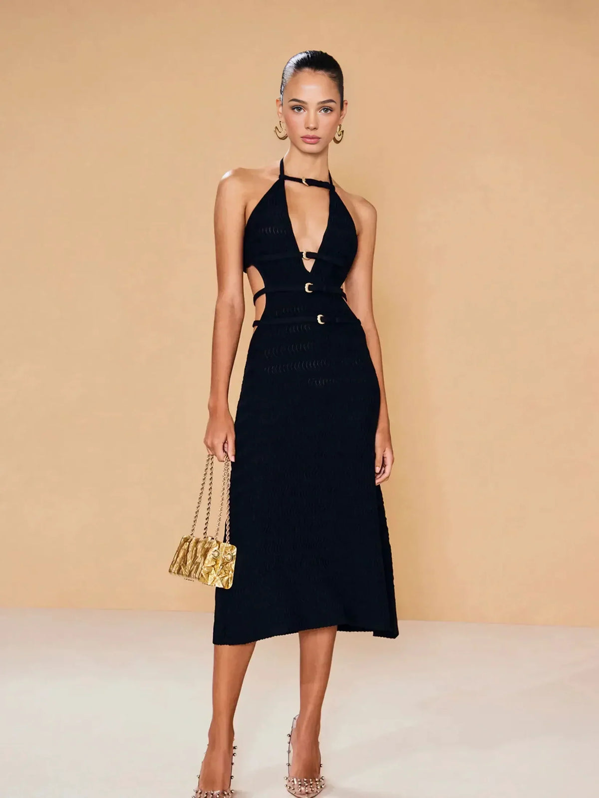 Halter Deep V-Neck Dress