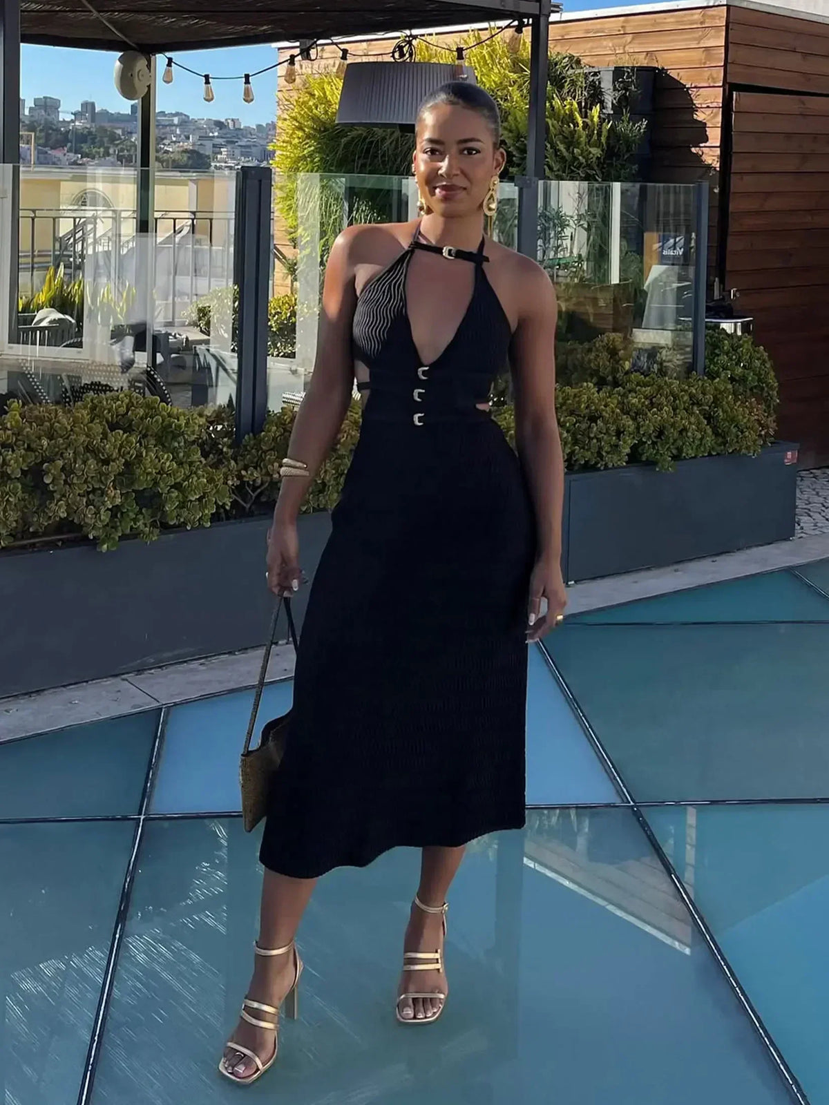 Halter Deep V-Neck Dress