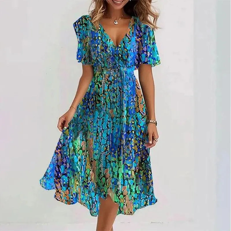 Sexy V-neck Floral Swing Dress