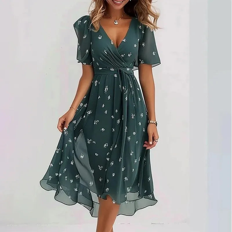 Sexy V-neck Floral Swing Dress