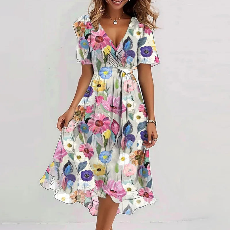 Sexy V-neck Floral Swing Dress