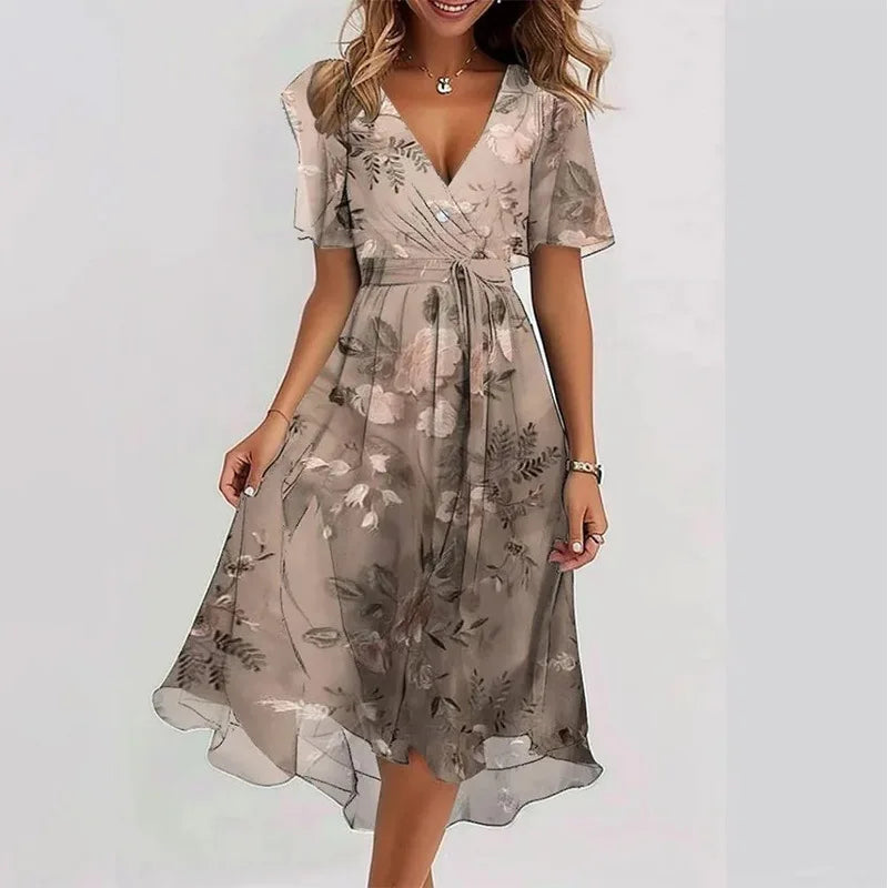 Sexy V-neck Floral Swing Dress