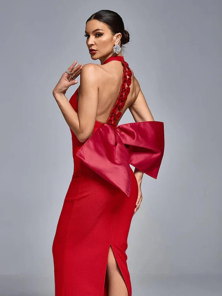 Halter Neck Bow Back Mermaid Evening Gown