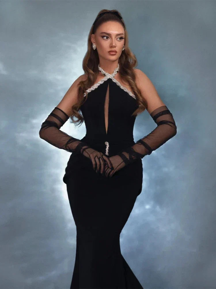 Halter Neck Keyhole Cut Out Mermaid Evening Gown 5