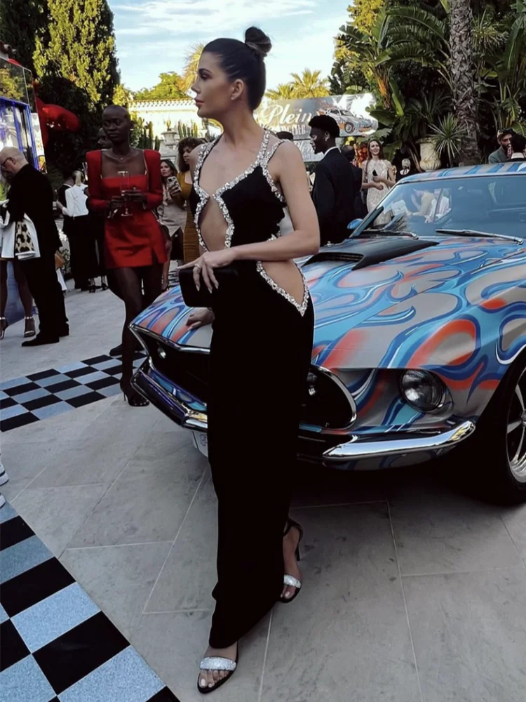 Velvet Embellished Halter Cutout Mermaid Gown
