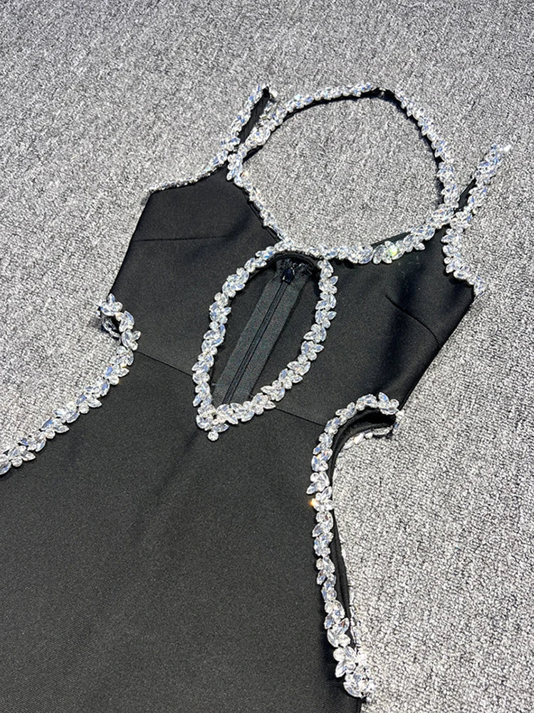 Rhinestone Halter Neck Cut Out Bodycon Maxi Gown 6
