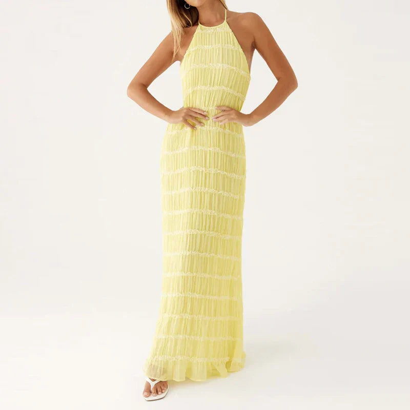 Halter Pleated Boho Vacation Dress