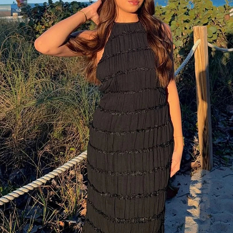 Halter Pleated Boho Vacation Dress