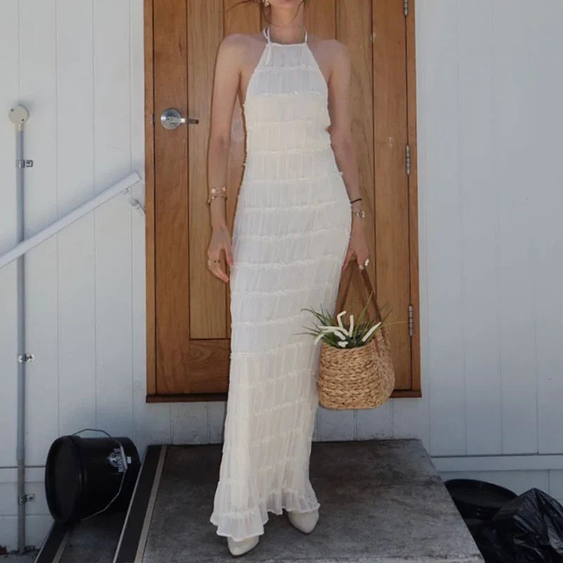 Halter Pleated Boho Vacation Dress