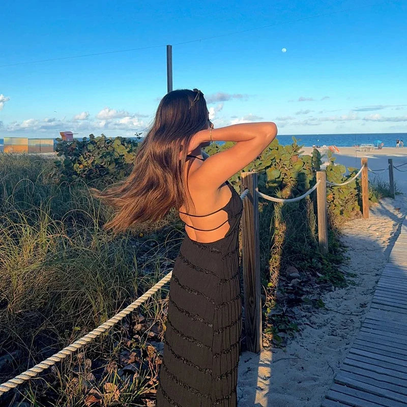 Halter Pleated Boho Vacation Dress