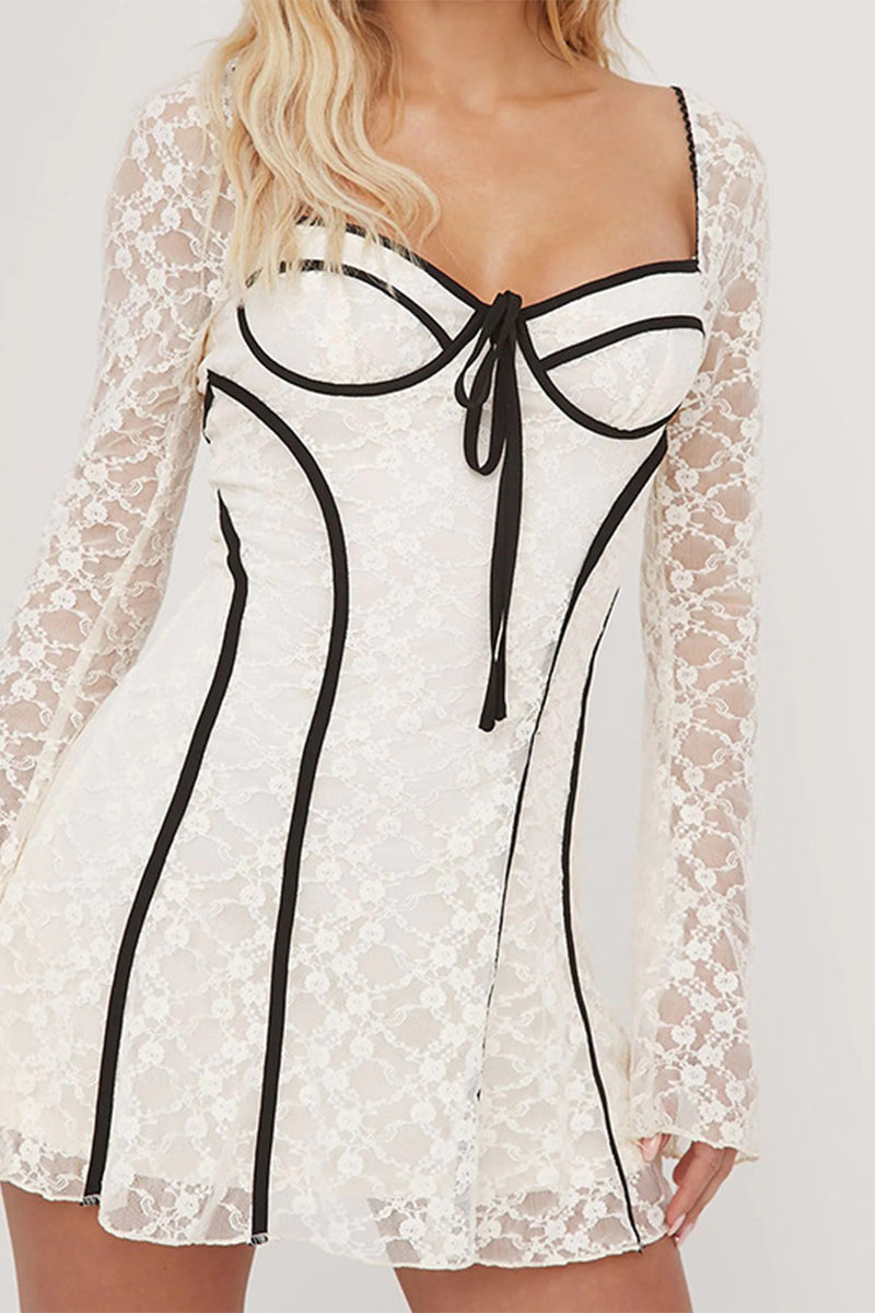 Sexy Lace Lace Up Patchwork Square Neck A Line Dresses - Fashionpara