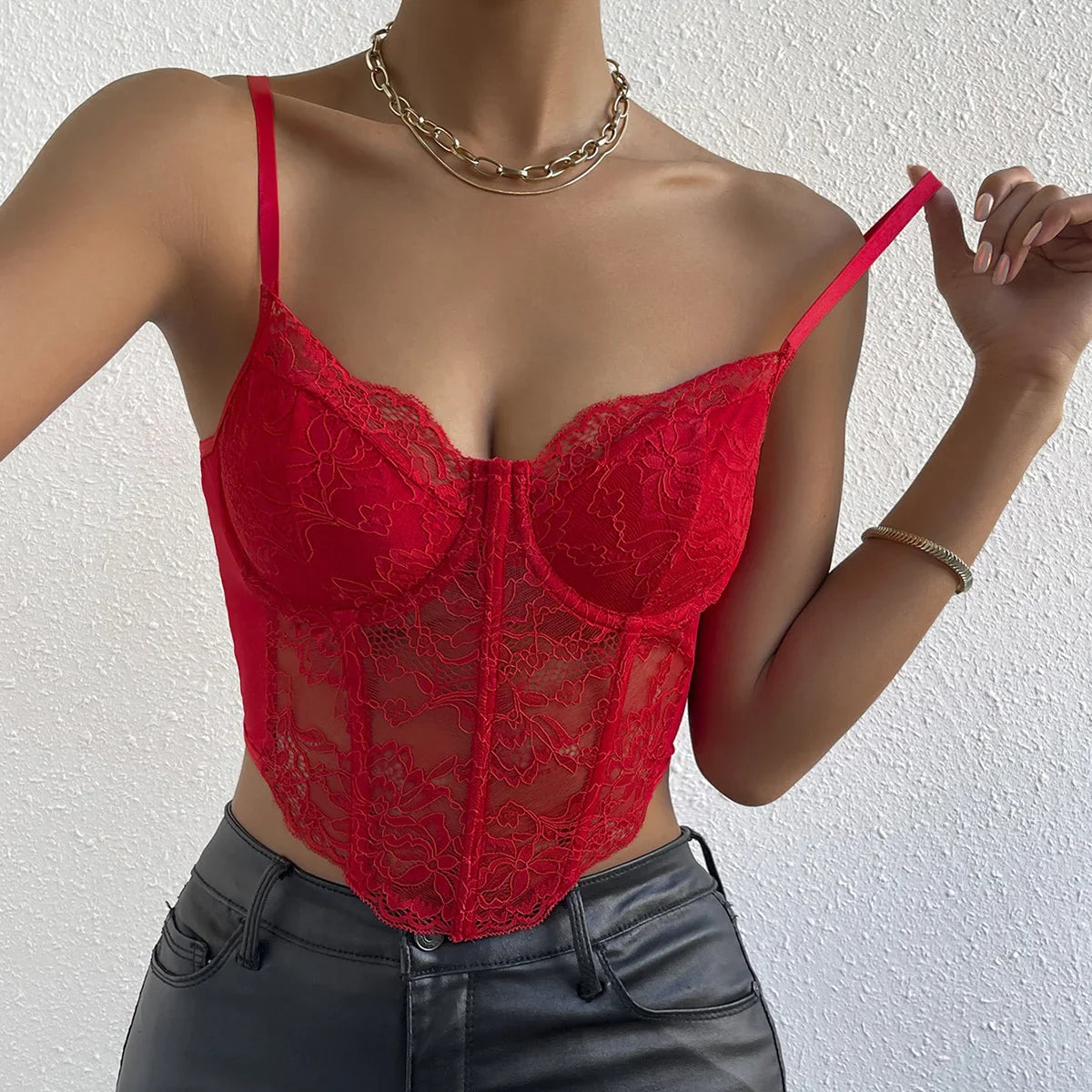 Sexy Lace Fishbone Backless Sheer Corset Crop Top