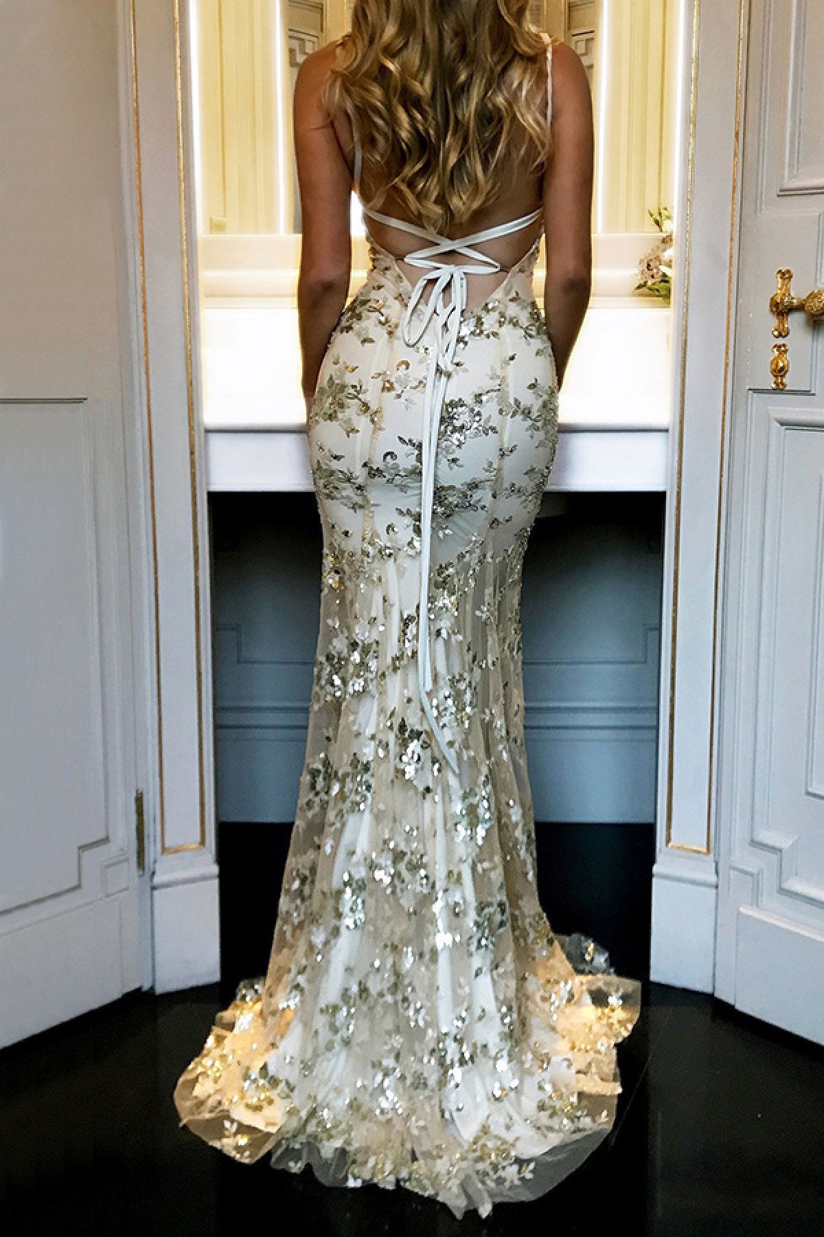 Sexy Silver Mermaid Sparkly Prom Dress
