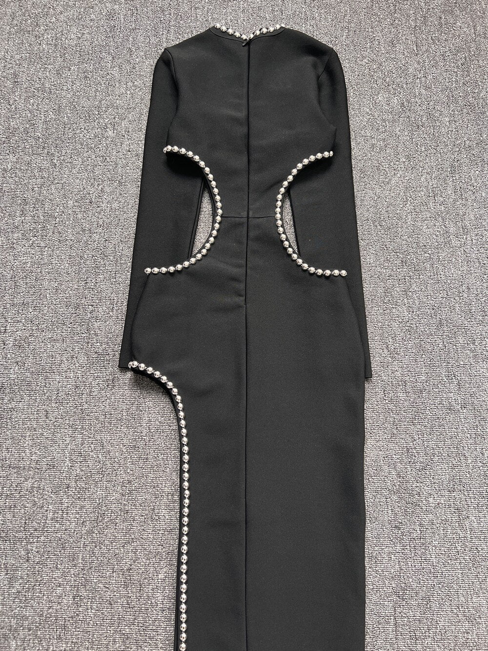 High Neck Long Sleeve Cutout High Slit Maxi Gown