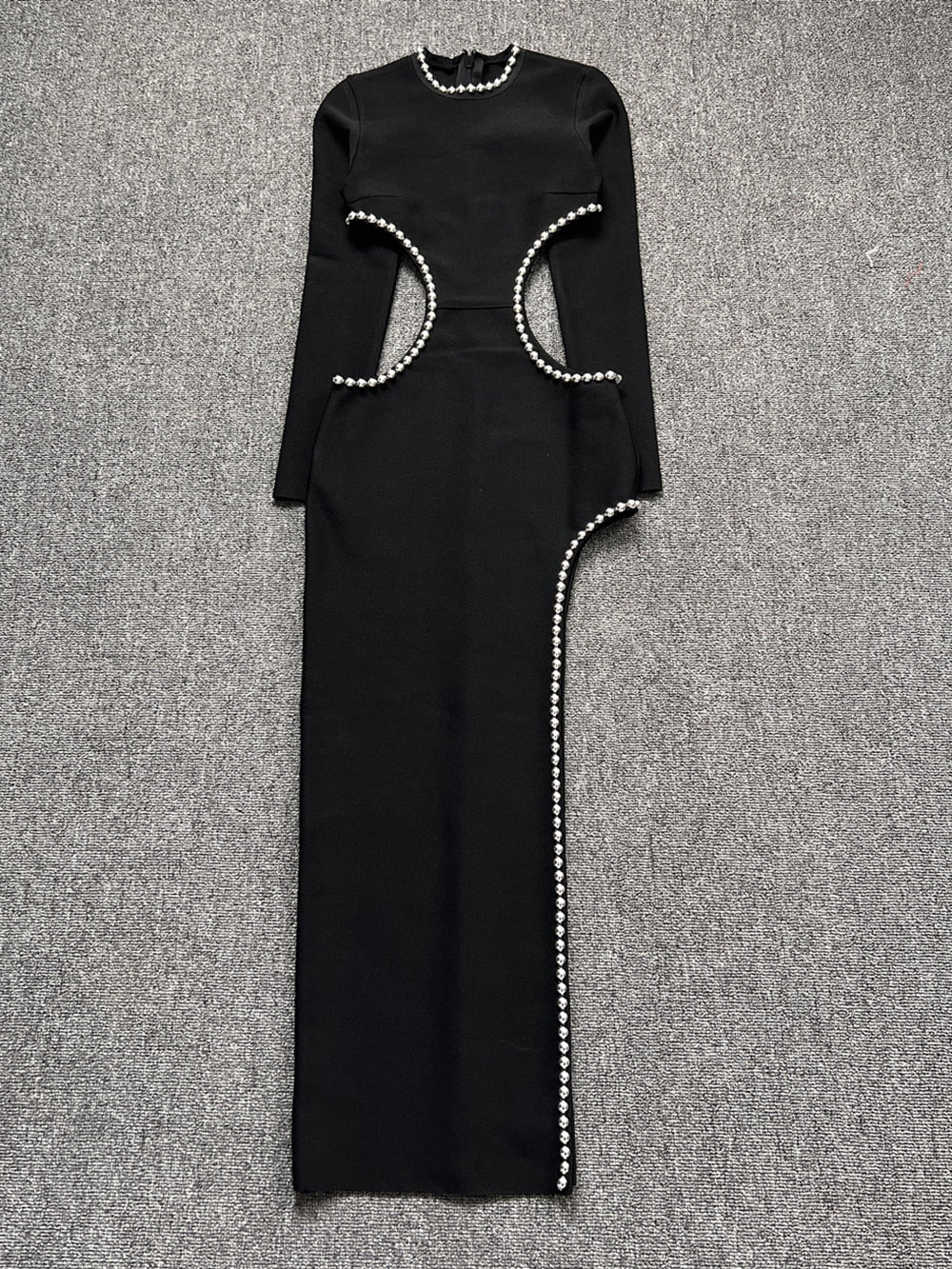 High Neck Long Sleeve Cutout High Slit Maxi Gown